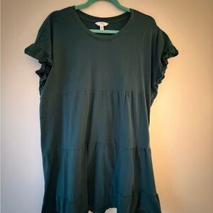 Time and Tru Dark Teal Ruffle Sleeve Dress